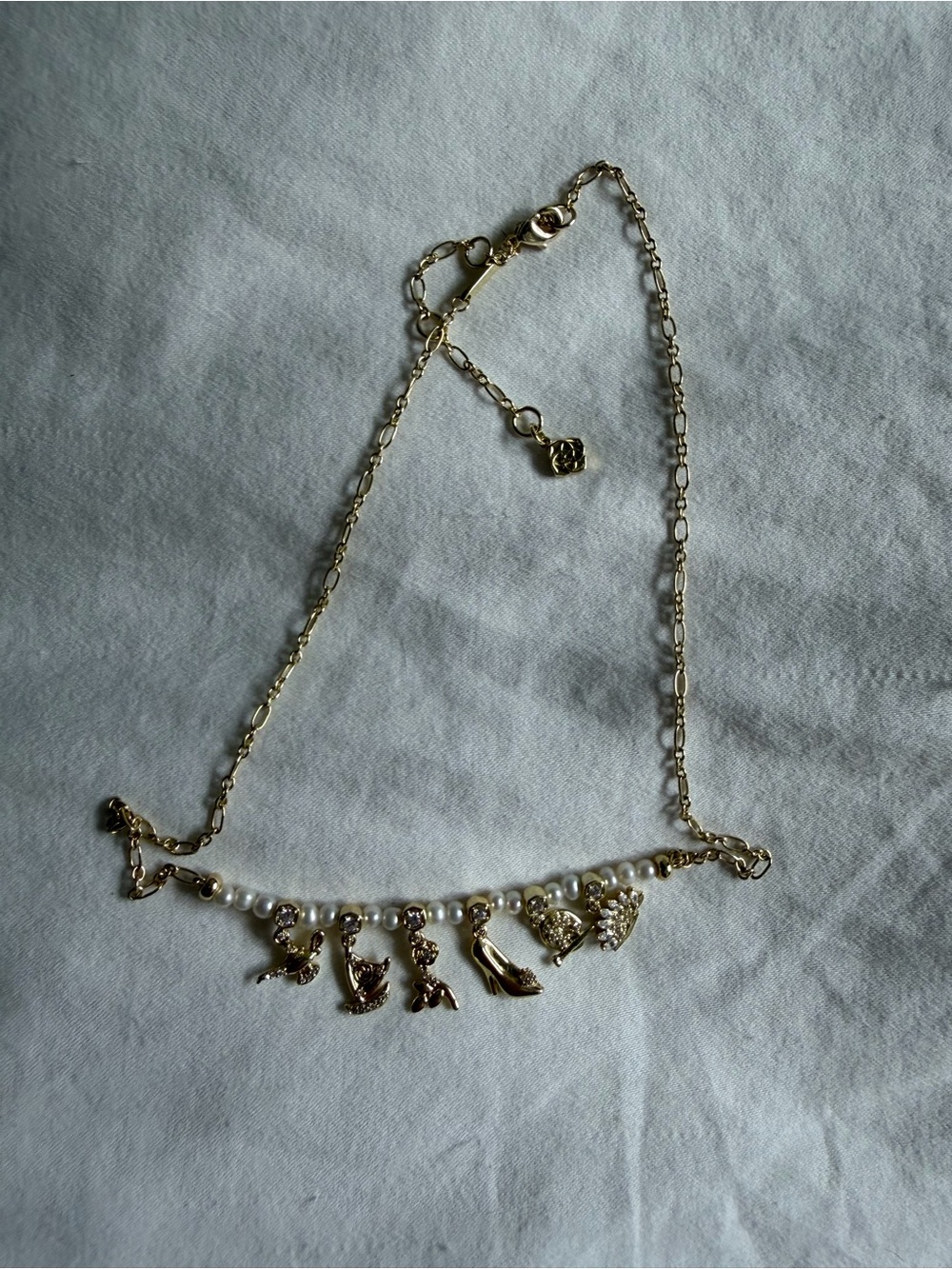 Kendra Scott Gold Pearl Charm Necklace with Disney Princess Accents